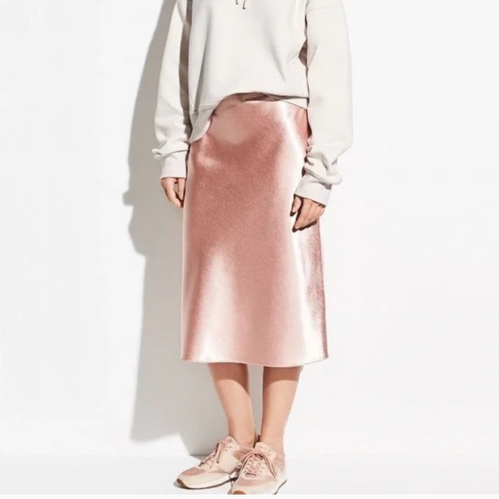Vince Hammered Satin Blush Pink Silky Slip Skirt